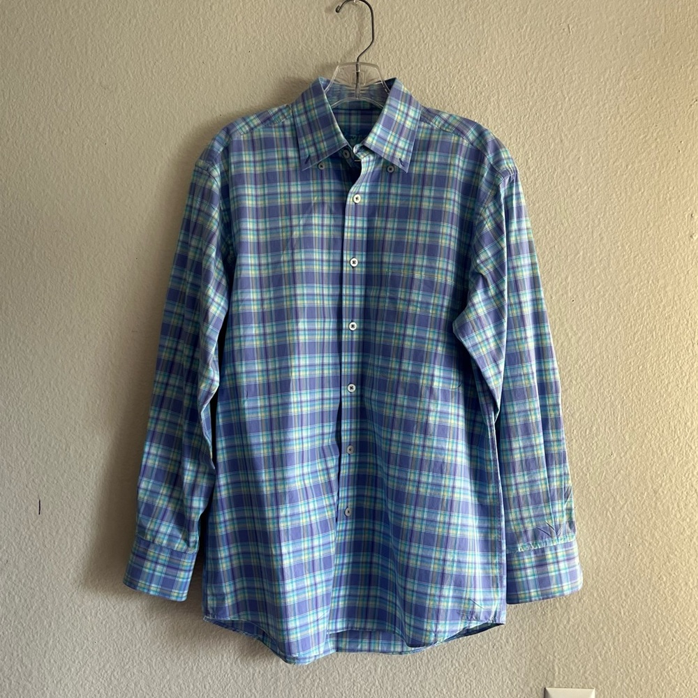 ALAN FLUSSER MENS PASTEL PLAID BUTTON DOWN SHIRT